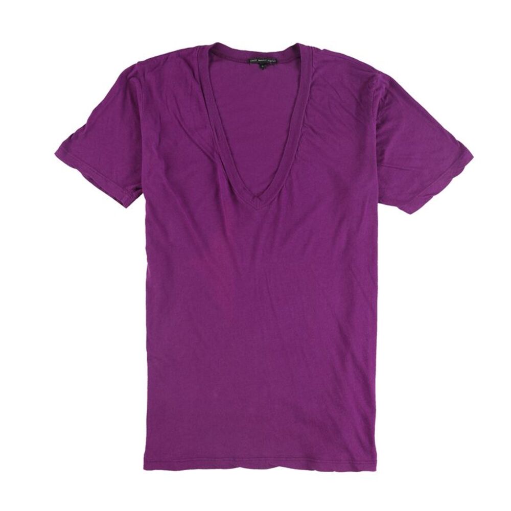 TRULY MADLY DEEPLY Womens Solid Deep V-neck Basic T-Shirt, Purple, S, DM - Picture 1 of 1